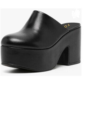 YDN Black Block Heel Mules Cozy Platform Chunky Sandals Closed Toe Slip On Clogs